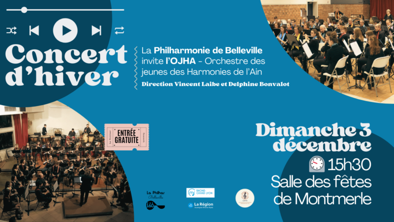 Bandeau annonçant le concert avec une photo de chaque orchestre